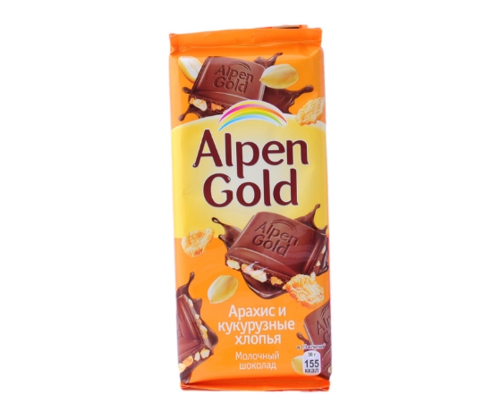 Picture of Ալպեն Գոլդ Կաթնային շոկոլադ Գետնանուշ և եգիպտացորենի փաթիլներ 90գ