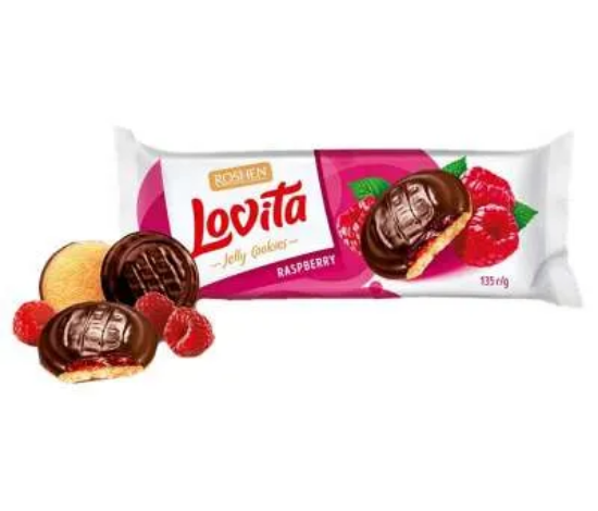 Picture of Ռոշեն Լովիտա թխվածքաբլիթներ  ազնվամորու դոնդողով 135գ   (1 տուփը՝ 21 հատ)